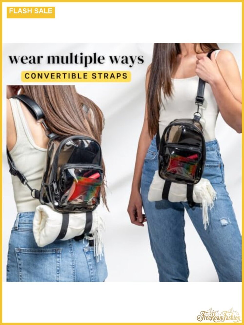 Clear Mini Backpack Anti-Theft Stadium Approved Rave Concert Essentials - Picture 3 of 6